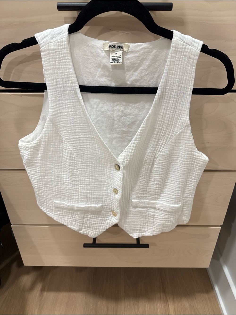 White Textured Button-Front Vest